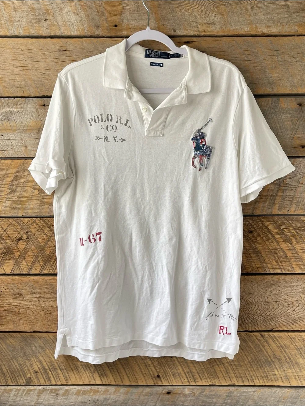 Polo Ralph Lauren Big Patchwork Pony Polo Shirt Men's Medium Stencil White READ